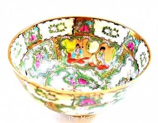 Vintage Asian Famille Rose Incised Hand Painted Serving or Decorative Bowl. Measures 10" in diameter.