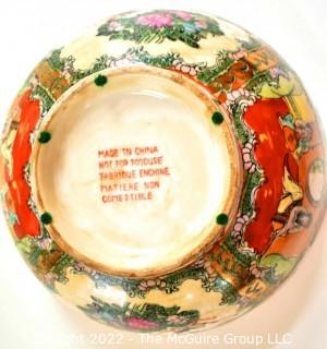 Vintage Asian Famille Rose Incised Hand Painted Serving or Decorative Bowl. Measures 10" in diameter.