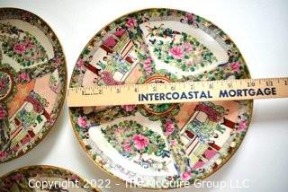 Set of Three (3) Vintage Asian Incised Hand Painted Rose Medallion Plates.  Each measure 10" in diameter.