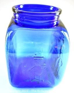 Vintage Cobalt Blue Pennant Peanut Cookie Jar, No Lid.  Measures 8" tall & 9 " long. 