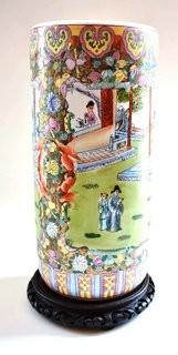 Vintage Chinese Famille Rose Porcelain Rose Medallion Umbrella Stand.  Measures 20" tall.