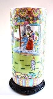 Vintage Chinese Famille Rose Porcelain Rose Medallion Umbrella Stand.  Measures 20" tall.