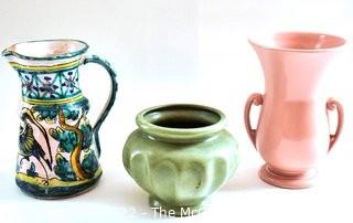 Three (3) Vintage Potery Vases and Jug Including Abingdon, Haeger and Hand Painted Portugal. 