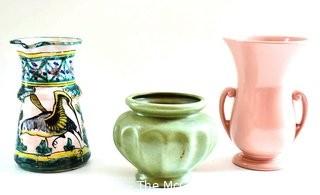 Three (3) Vintage Potery Vases and Jug Including Abingdon, Haeger and Hand Painted Portugal. 