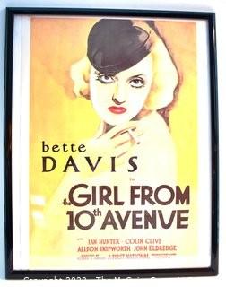 Framed Movie Poster from “The Girl from 10th Avenue” Starring Bette Davis. Measures 22" x 29".