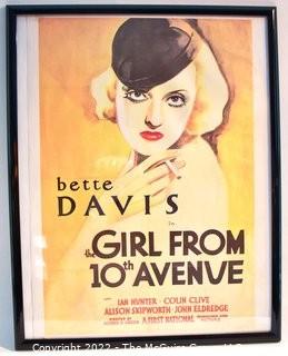 Framed Movie Poster from “The Girl from 10th Avenue” Starring Bette Davis. Measures 22" x 29".