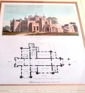 Set of Three (3) Framed Under Glass Hand Colored Aquatint Engravings From "Domestic Architecture - Being a Series of Designs for Mansions, Villas in the Grecian, Italian, and Old English Styles of Architecture" by HG Bohn, c 1833.  Each measure 18" x 22".