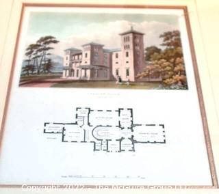 Set of Three (3) Framed Under Glass Hand Colored Aquatint Engravings From "Domestic Architecture - Being a Series of Designs for Mansions, Villas in the Grecian, Italian, and Old English Styles of Architecture" by HG Bohn, c 1833.  Each measure 18" x 22".