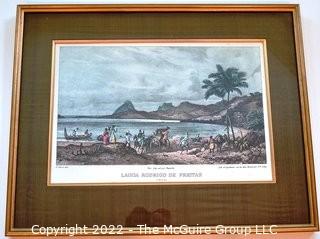 Set of Three (3) Framed Under Glass Colored Lithographs of Brazil by V. Adam & Engraved by Engelmann, c 1823. Each measure 15" x 19".