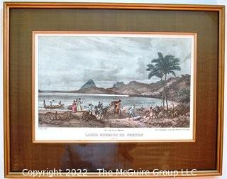 Set of Three (3) Framed Under Glass Colored Lithographs of Brazil by V. Adam & Engraved by Engelmann, c 1823. Each measure 15" x 19".