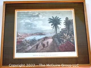 Set of Three (3) Framed Under Glass Colored Lithographs of Brazil by V. Adam & Engraved by Engelmann, c 1823. Each measure 15" x 19".