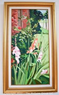 Framed Original Oil on Canvas of Gladiolas Signed by Artist Jeri Watson.  It measures 16" x 28".