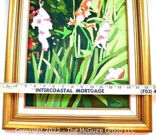 Framed Original Oil on Canvas of Gladiolas Signed by Artist Jeri Watson.  It measures 16" x 28".