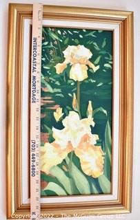 Framed Original Oil on Canvas of Irises Signed by Artist Jeri Watson.  It measures 14" x 24".