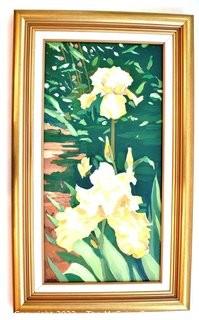 Framed Original Oil on Canvas of Irises Signed by Artist Jeri Watson.  It measures 14" x 24".