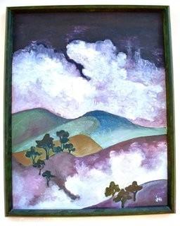 Framed Original Oil on Canvas of Stormy Hillside Signed by Artist.  Measures 15" x 19".