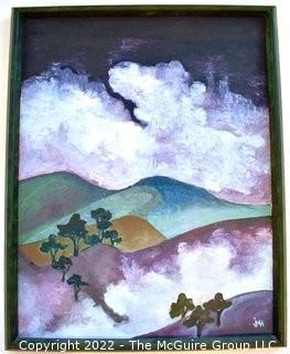 Framed Original Oil on Canvas of Stormy Hillside Signed by Artist.  Measures 15" x 19".