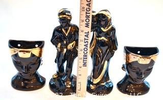 Four (4) Pieces Vintage Mid Century Pottery Wall Pockets and Figurines.