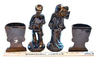 Four (4) Pieces Vintage Mid Century Pottery Wall Pockets and Figurines.