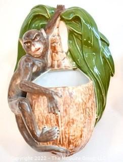 Vintage Monkey and Coconut Ceramic Wall Pocket