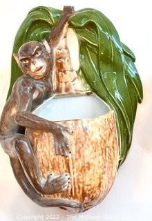 Vintage Monkey and Coconut Ceramic Wall Pocket