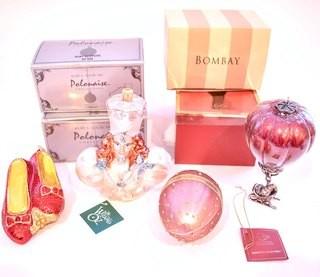 Group of New in Box Hand Blown Christmas Ornaments Made by Lenox, Kurt Adler's Polonaise and Bombay Co.
