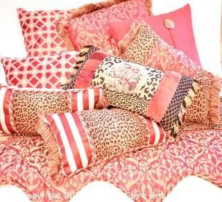 Group of Custom Made Accent Pillows with Quilted Table Runner.