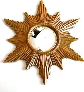 Vintage Mid Century Style Gilt Sunburst Convex Mirror.  Measures 24" diameter.