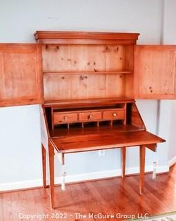 Antique Pine Primitive Slant Drop Front Secretary on Legs with Hutch.  One Piece.  Measures 43" w x 70" T.