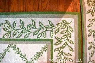 Two (2) Safavieh Wool Hand Hooked Area Rugs in White  & Green Chelsea Lattice Pattern..  Smaller rug measures 62" x 98". {Description altered 2-24-22 @ 9:44am ET}