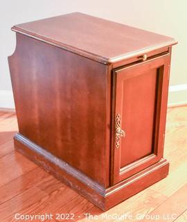 Contemporary Side Table with Doors and Attached Magazine Rack. Measures 13" x 20" x 20".