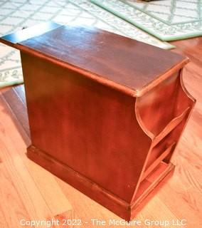 Contemporary Side Table with Doors and Attached Magazine Rack. Measures 13" x 20" x 20".