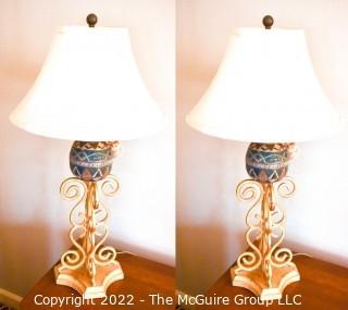 Pair of Matching Table Lamps with Shades.  Each measures 32" tall with shade. 