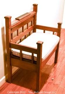 Vintage Mission Style Wooden Bench Constructed from a Twin Bed Frame.  Measures 34" long, 20" deep & 39" tall, 