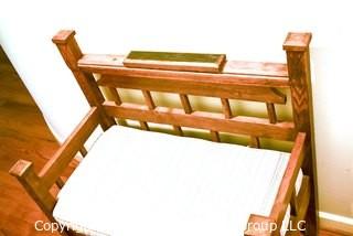 Vintage Mission Style Wooden Bench Constructed from a Twin Bed Frame.  Measures 34" long, 20" deep & 39" tall, 