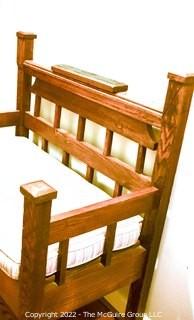 Vintage Mission Style Wooden Bench Constructed from a Twin Bed Frame.  Measures 34" long, 20" deep & 39" tall, 