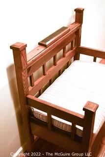 Vintage Mission Style Wooden Bench Constructed from a Twin Bed Frame.  Measures 34" long, 20" deep & 39" tall, 