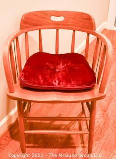 Oak Wooden Windsor Style Chair with Red Cushion.