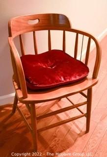 Oak Wooden Windsor Style Chair with Red Cushion.