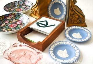 Collection Including Wedgwood Pin Dishes, Corbel Shaped Bookends & Shallow Ceramic Bowls.