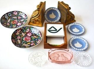 Collection Including Wedgwood Pin Dishes, Corbel Shaped Bookends & Shallow Ceramic Bowls.