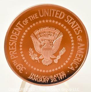 1971 Jimmy Carter Solid Bronze Commemorative Presidential Inaugural Coin Made by the Franklin Mint.  Measures 2 1/2" in diameter.