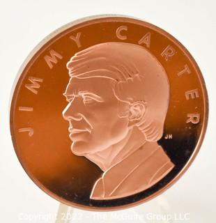 1971 Jimmy Carter Solid Bronze Commemorative Presidential Inaugural Coin Made by the Franklin Mint.  Measures 2 1/2" in diameter.