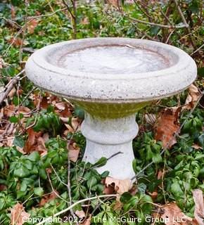 Cement Garden Pedestal Birdbath. 16" in diameter and 19" tall. 