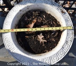 Pair of Two White Cast Iron Pedestal Garden Urns or Planters.  Measure 25" tall and 19" in diameter.