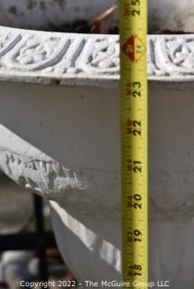 Pair of Two White Cast Iron Pedestal Garden Urns or Planters.  Measure 25" tall and 19" in diameter.