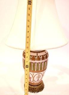 Pair of Hand Painted Asian Theme Porcelain Table Lamps with Shades. 24" tall with shade. 