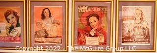 Framed Under Glass Collection of Hollywood Actresses' in Magazine Ads for Chesterfield and Lucky Strike Cigarettes. Each 14 x 18"