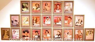 Framed Under Glass Collection of Hollywood Actresses' in Magazine Ads for Chesterfield and Lucky Strike Cigarettes. Each 14 x 18"