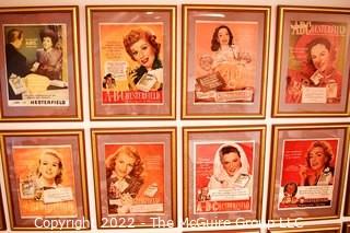 Framed Under Glass Collection of Hollywood Actresses' in Magazine Ads for Chesterfield and Lucky Strike Cigarettes. Each 14 x 18"